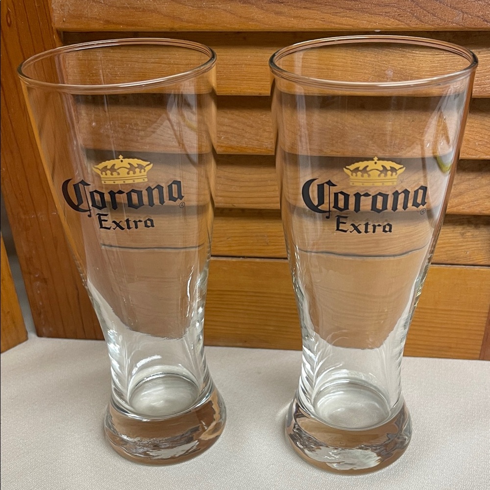 Corona Extra Pilsner Glasses with Black and Gold Logo
